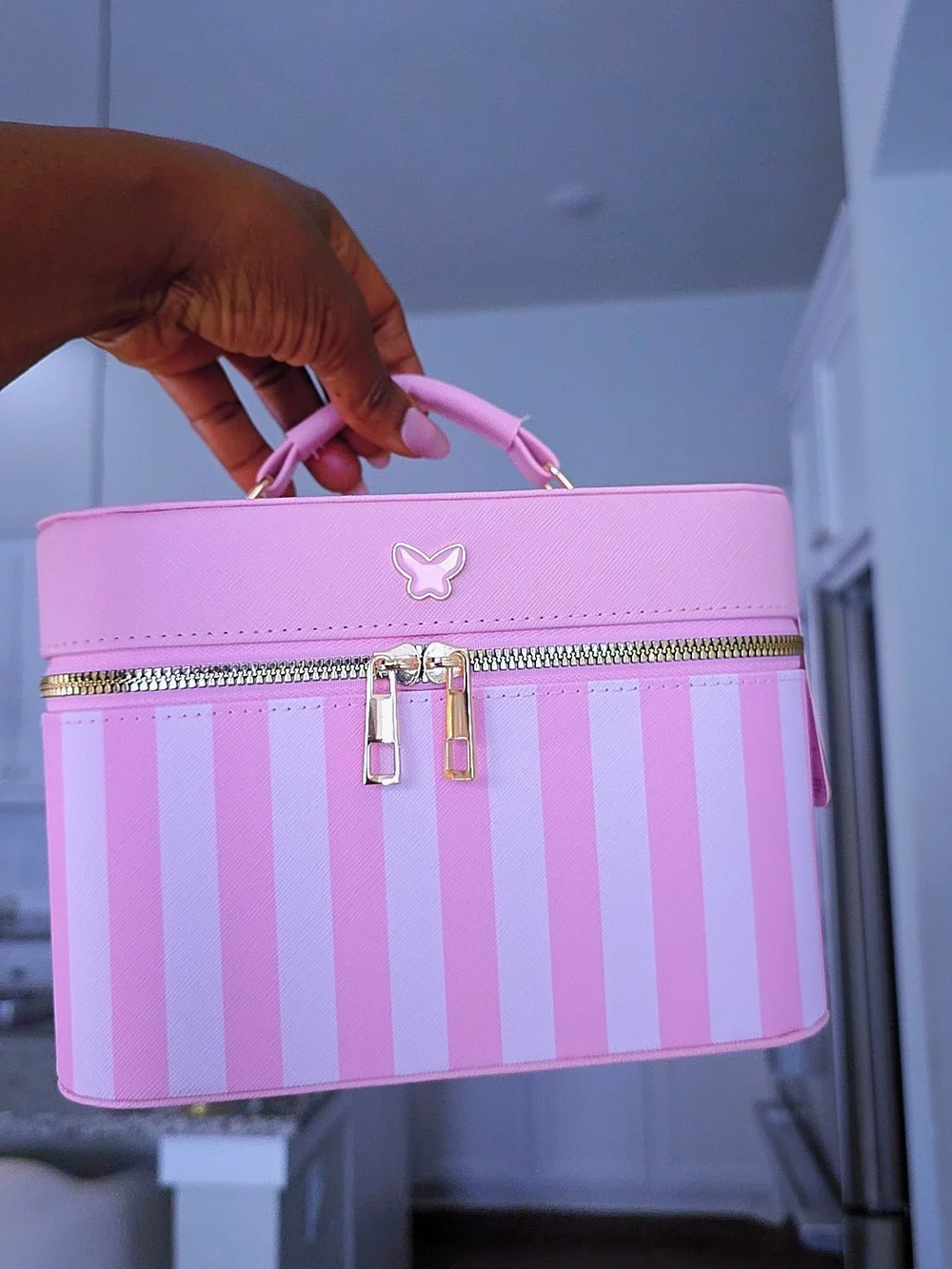 Enchante Accessories Cosmetic Case Striped Pink NWT